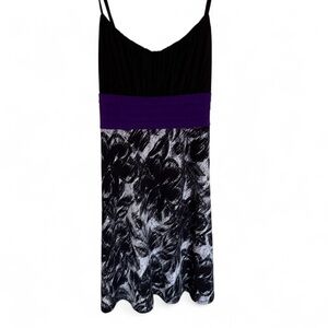 Y2K Whimsigoth Black and White Floral Purple Accents Gothcore Mini Dress